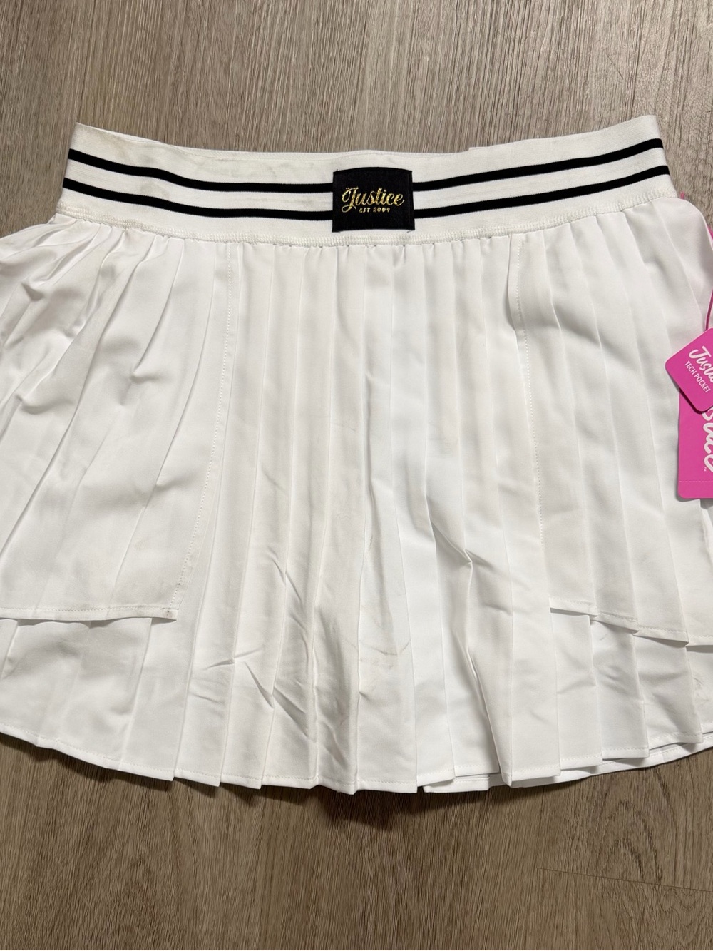 Justice White Pleated Skater Skirt with Striped Waistband
